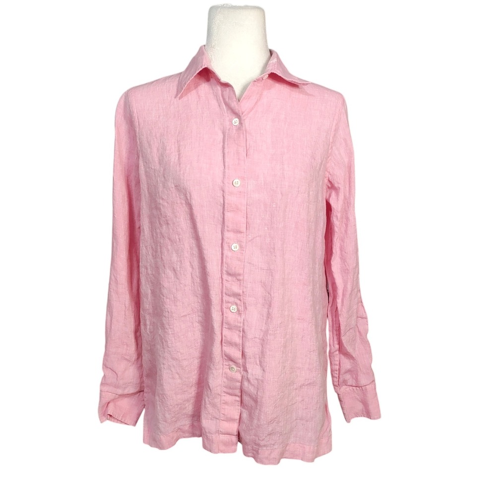Faconnable 100% Linen Button Down Shirt French Coastal Preppy Pastel Size M FLAW